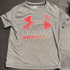 Under Armour Kids Heather Gray Tee with Red Logo